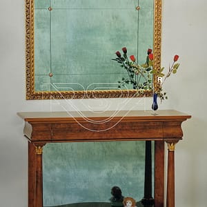 Specchiera dorata con console in radica